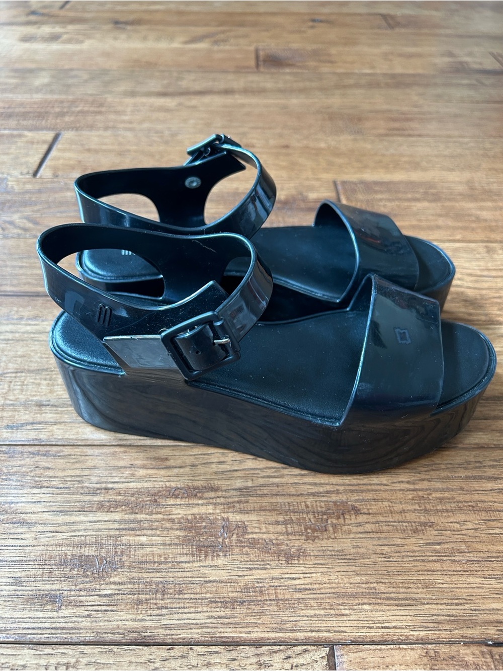 Melissa Mar Platform Sandals Black PVC Size 6 - Picture 11 of 11